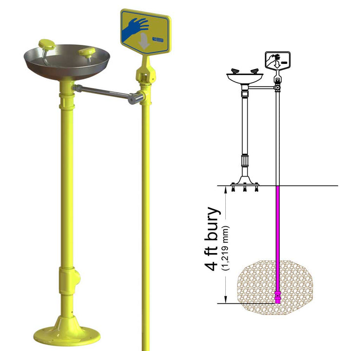 S0340-FPB - Frost Proof Bury, Stainless Steel Bowl, Pedestal Mount Eye Wash Illustration