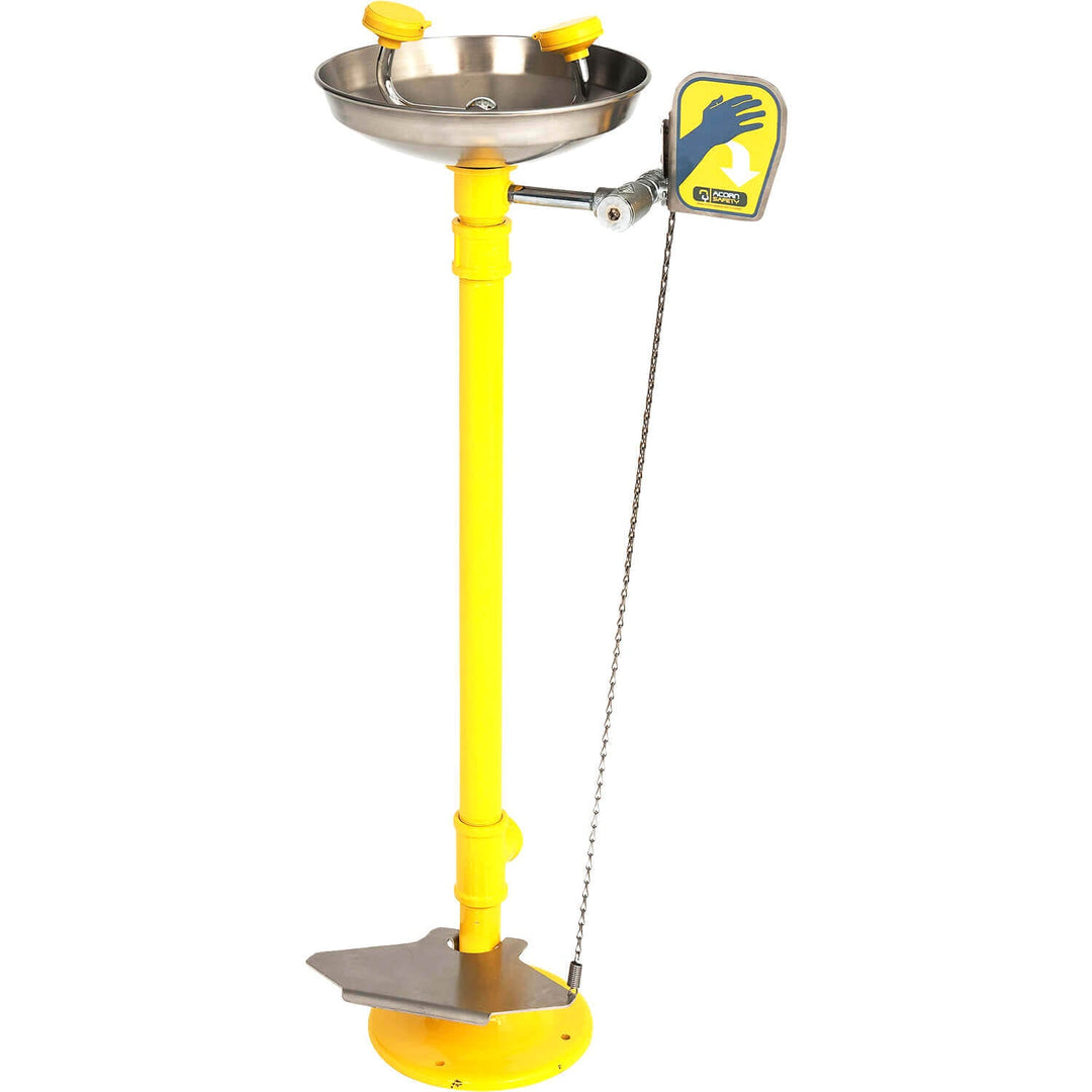 S0340 - Stainless Steel Bowl, Pedestal Mount Eye Wash with Hand/Foot Control