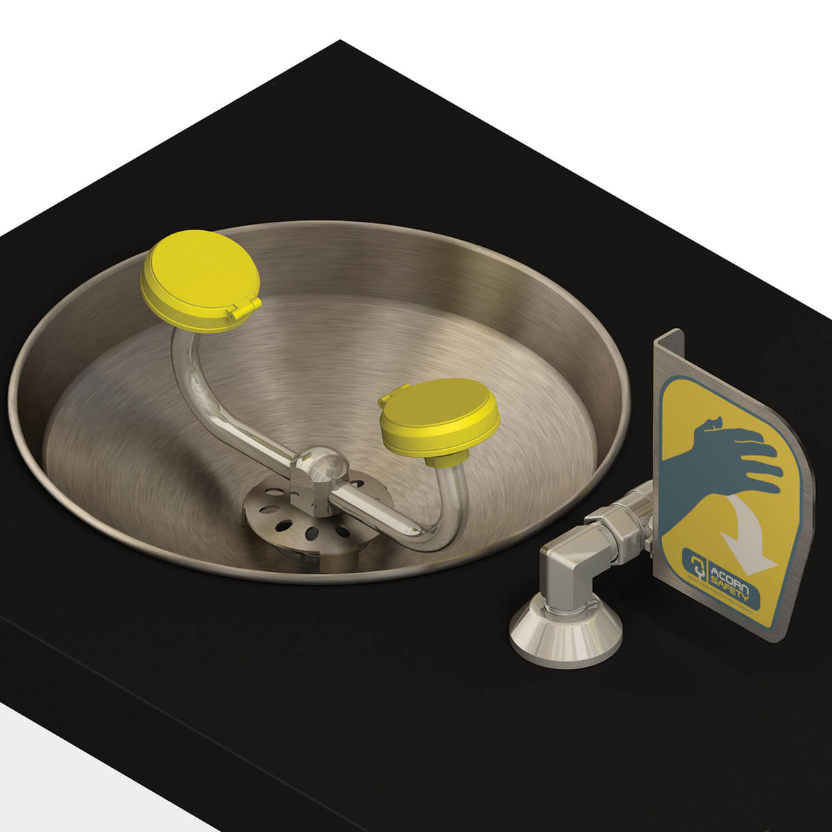 S0740 Series - Deck Mount Eye Wash with Stainless Steel Bowl with Push Panel Valve 