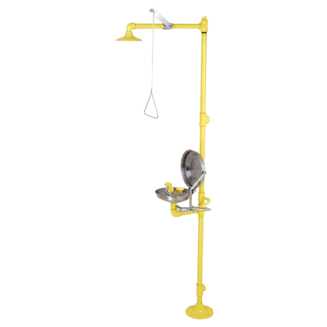 S1340 Pedestal Safety Shower with Stainless Steel Bowl Eye Wash with Clam Shell Cover