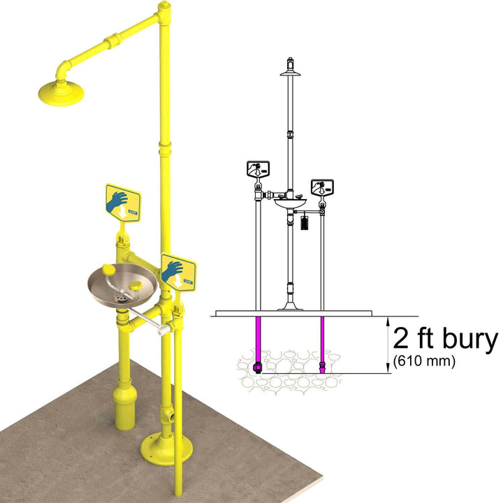 S1340-FPB - Frost-Proof Pedestal Safety Shower with Stainless Steel Eye Wash Illustration