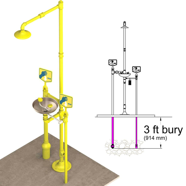 S1340-FPB - Frost-Proof Pedestal Safety Shower with Stainless Steel Eye Wash Illustration