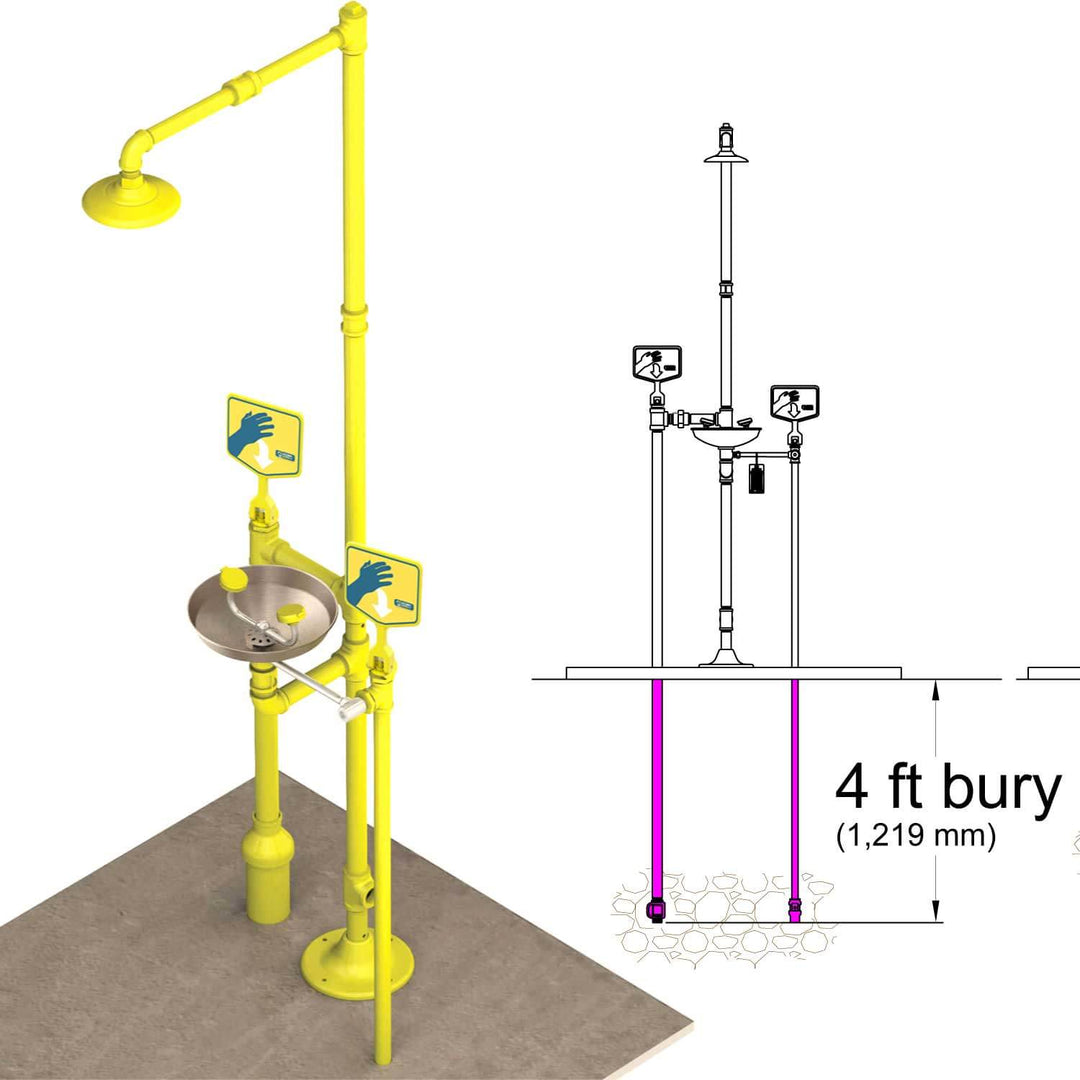 S1340-FPB - Frost-Proof Pedestal Safety Shower with Stainless Steel Eye Wash Illustration