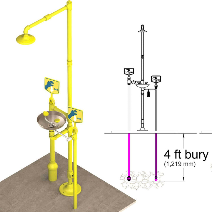S1340-FPB - Frost-Proof Pedestal Safety Shower with Stainless Steel Eye Wash Illustration