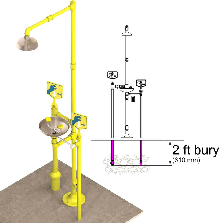 S2340-FPB - Frost-Proof Stainless Steel Pedestal Safety Shower with Eye Wash Illustration