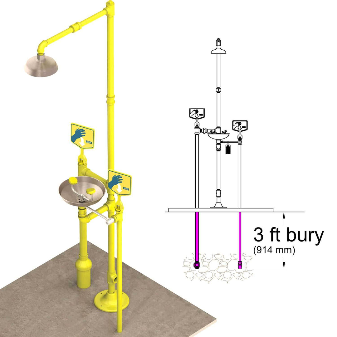 S2340-FPB - Frost-Proof Stainless Steel Pedestal Safety Shower with Eye Wash Illustration