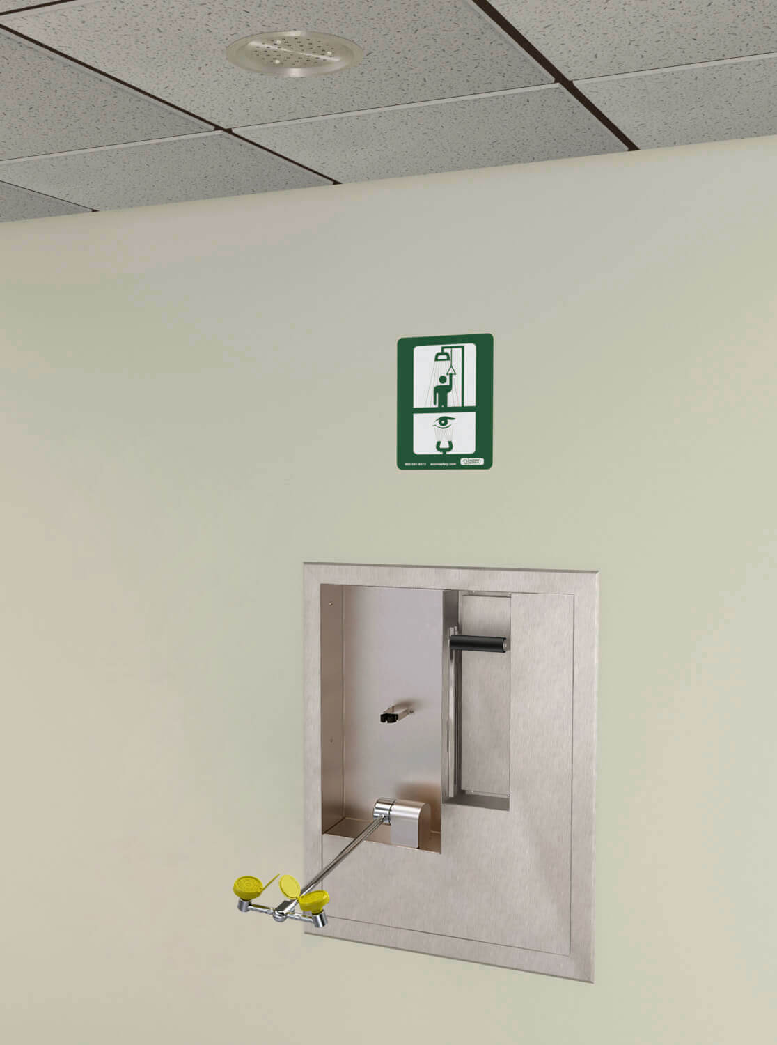 S3160-RA - Ceiling-Recessed Stainless Steel Safety Shower with Recessed Eye Wash