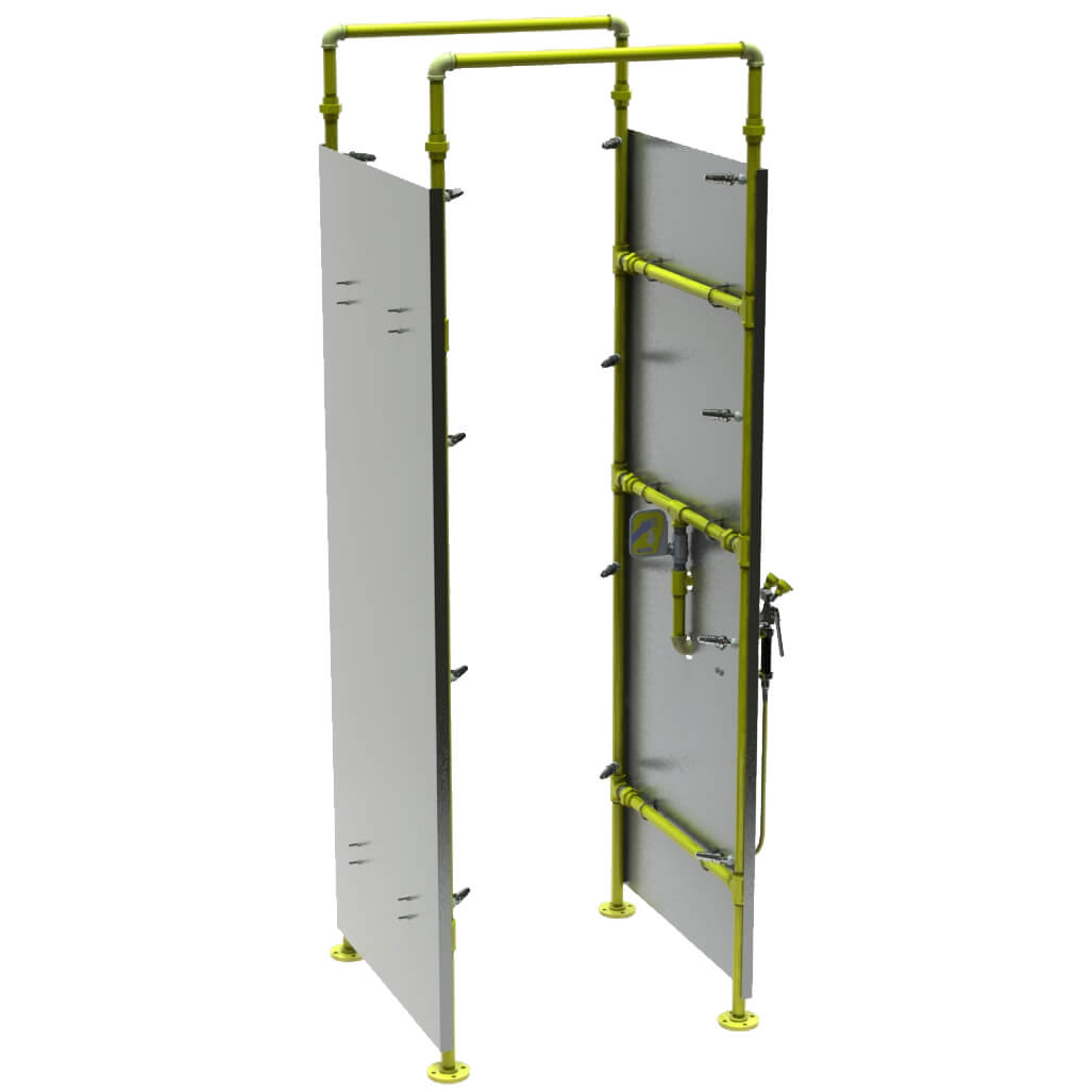 S4306 - Partially Enclosed Decontamination Shower with 16 Chrome Nozzle Heads & Eye Wash Drench Hose