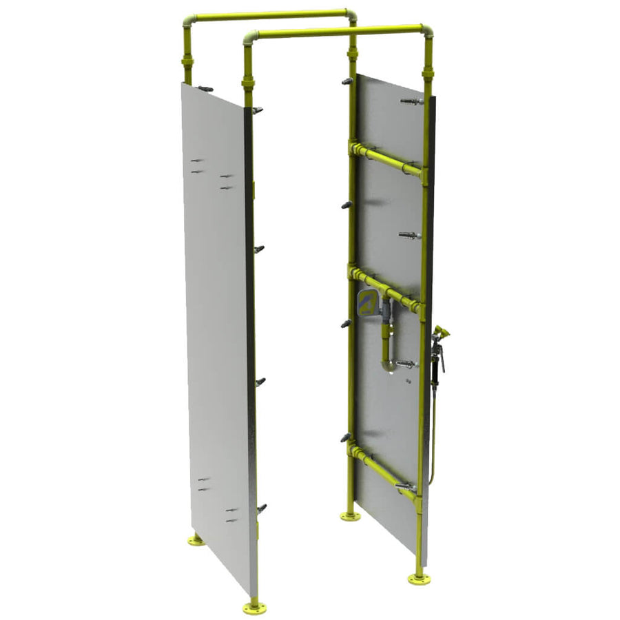 S4306 - Partially Enclosed Decontamination Shower with 16 Chrome Nozzle Heads & Eye Wash Drench Hose