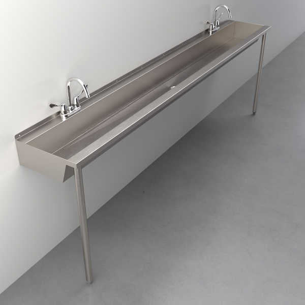 Two-Station, Stainless Steel, Hand Wash Trough Sink
