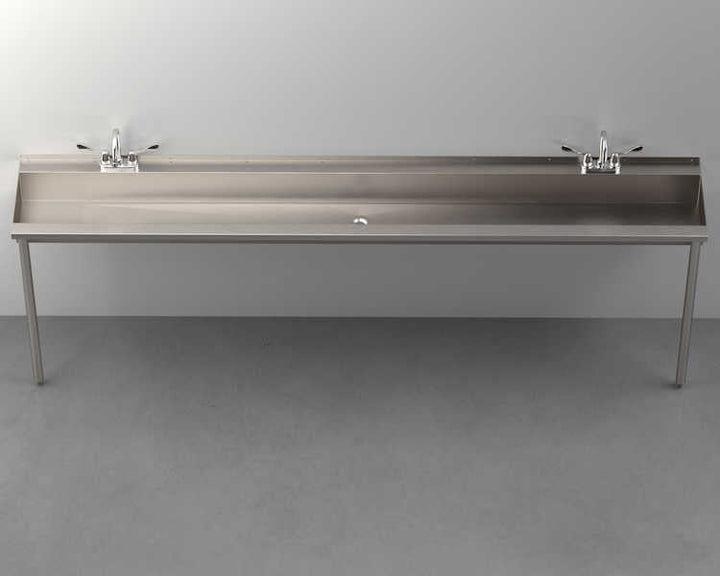 Two-Station, Stainless Steel, Hand Wash Trough Sink