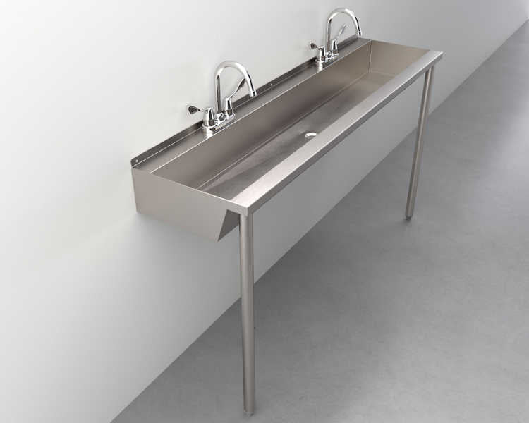 Two-Station, Stainless Steel, Hand Wash Trough Sink