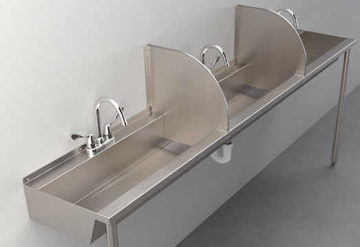 Three-Station, Stainless Steel, Hand Wash Trough Sink