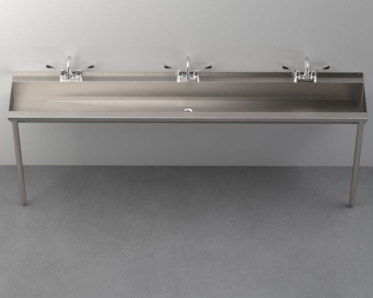 Three-Station, Stainless Steel, Hand Wash Trough Sink