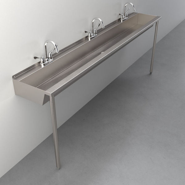 Three-Station, Stainless Steel, Hand Wash Trough Sink