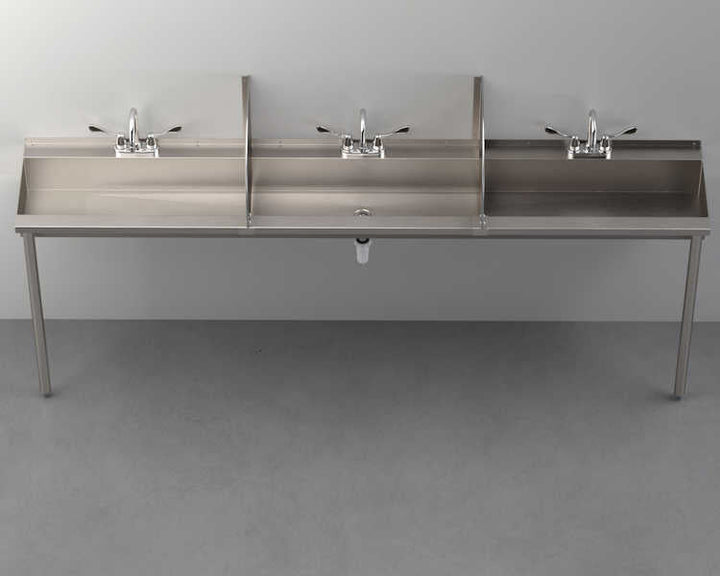 Three-Station, Stainless Steel, Hand Wash Trough Sink