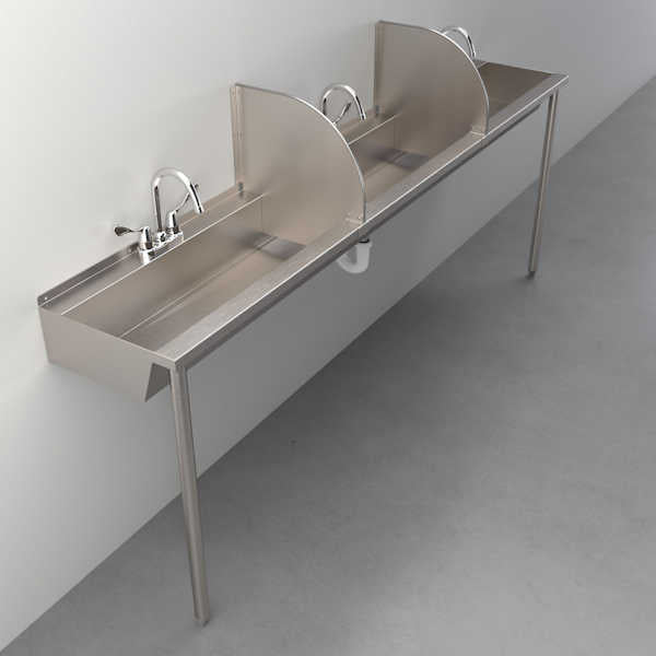 Three-Station, Stainless Steel, Hand Wash Trough Sink