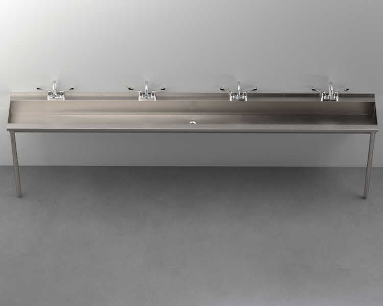 Four-Station, Stainless Steel, Hand Wash Trough Sink