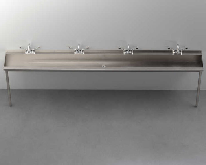 Four-Station, Stainless Steel, Hand Wash Trough Sink