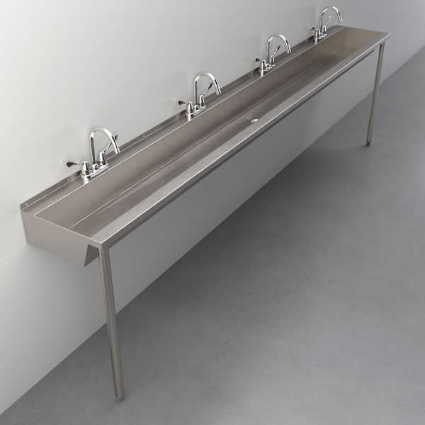 Four-Station, Stainless Steel, Hand Wash Trough Sink