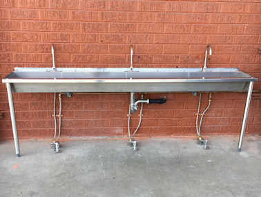 Three-Station, Stainless Steel, Hand Wash Trough Sink