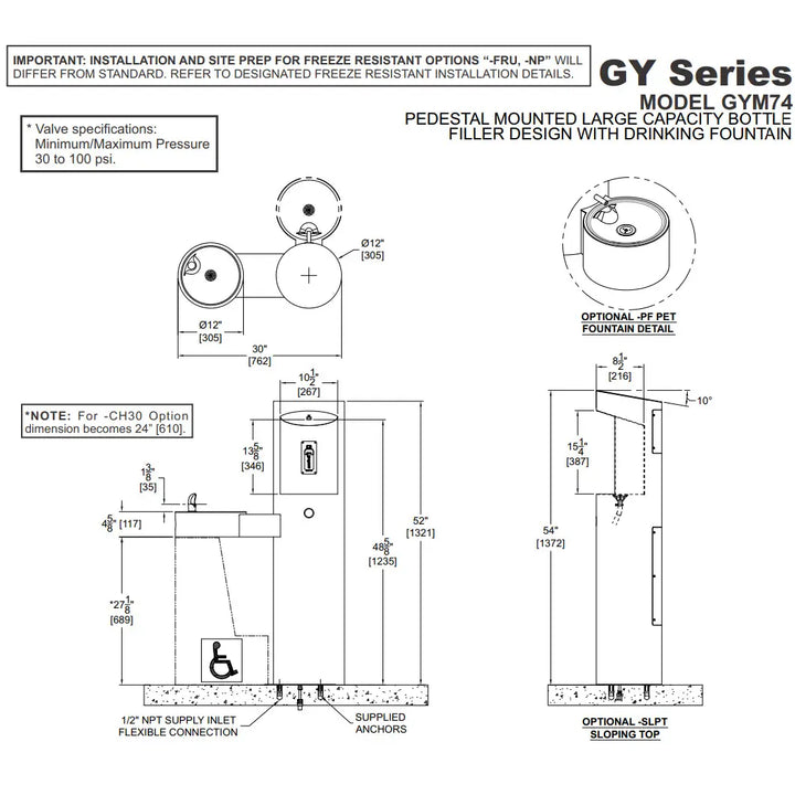 Pedestal Mounted Bottle Filler with Drinking Fountain
