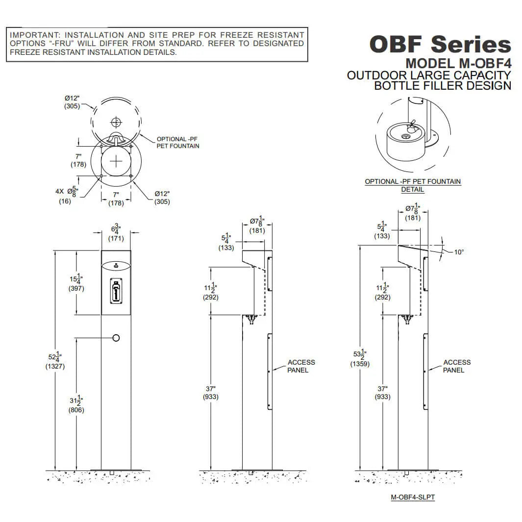 Pedestal Mounted Bottle Filler with Sensor & Pushbutton