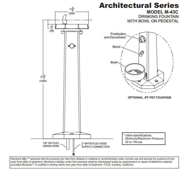 Bowl on Pedestal Architectural Style Drinking Fountain