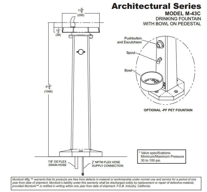 Bowl on Pedestal Architectural Style Drinking Fountain