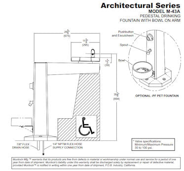 Bowl on Arm Architectural Style Drinking Fountain