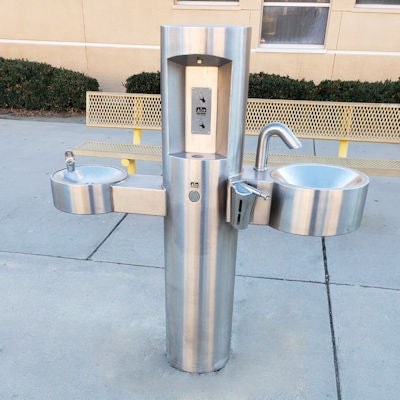 All-in-One Outdoor Bottle Filler with Water Fountain and Hand Sink